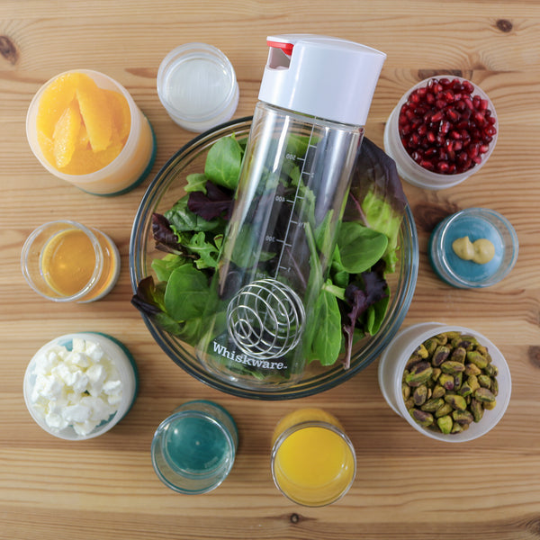Original Salad Dressing Shaker: Borosilicate Glass Bottle with Mixer  Insert, Leak-Proof Salad Dressing Blender and Dispenser with Measurements +